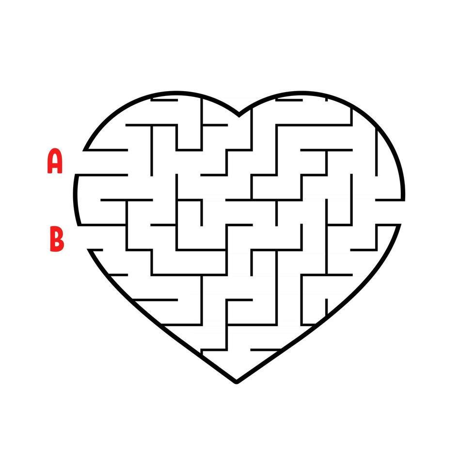 Labyrinth in the shape of a heart. Game for kids. Puzzle for children. Find the right way. Maze conundrum. Flat vector illustration isolated on white background.