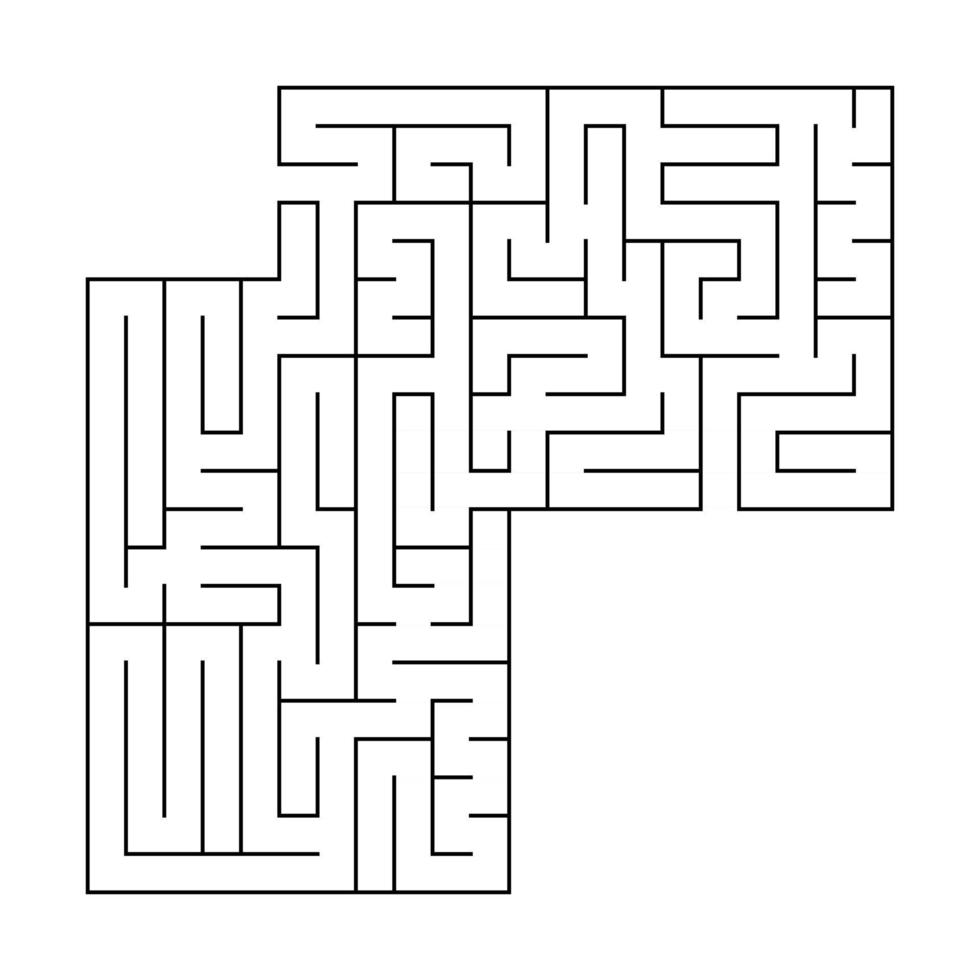 Abstract square maze with entrance and exit. An interesting and useful game for children. Simple flat vector illustration isolated on white background. With a place for your drawings.