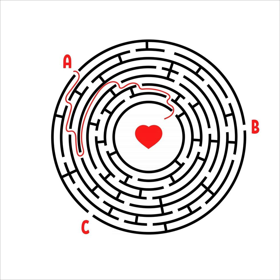 Black round maze. Game for kids. Children's puzzle. Many entrances, one exit. Labyrinth conundrum. Simple flat vector illustration isolated on white background. With place for your image.