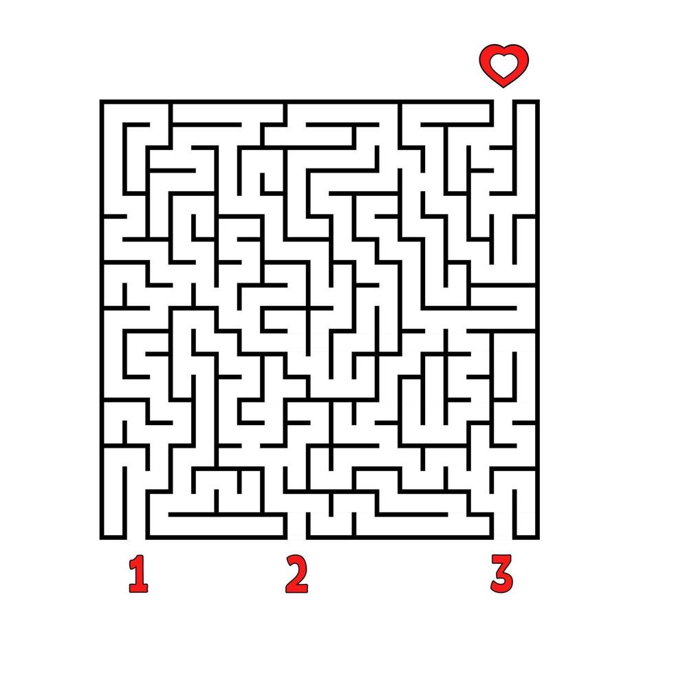 Abstract square maze. Game for kids. Puzzle for children. Find the right path to the heart. Labyrinth conundrum. Flat vector illustration isolated on white background.