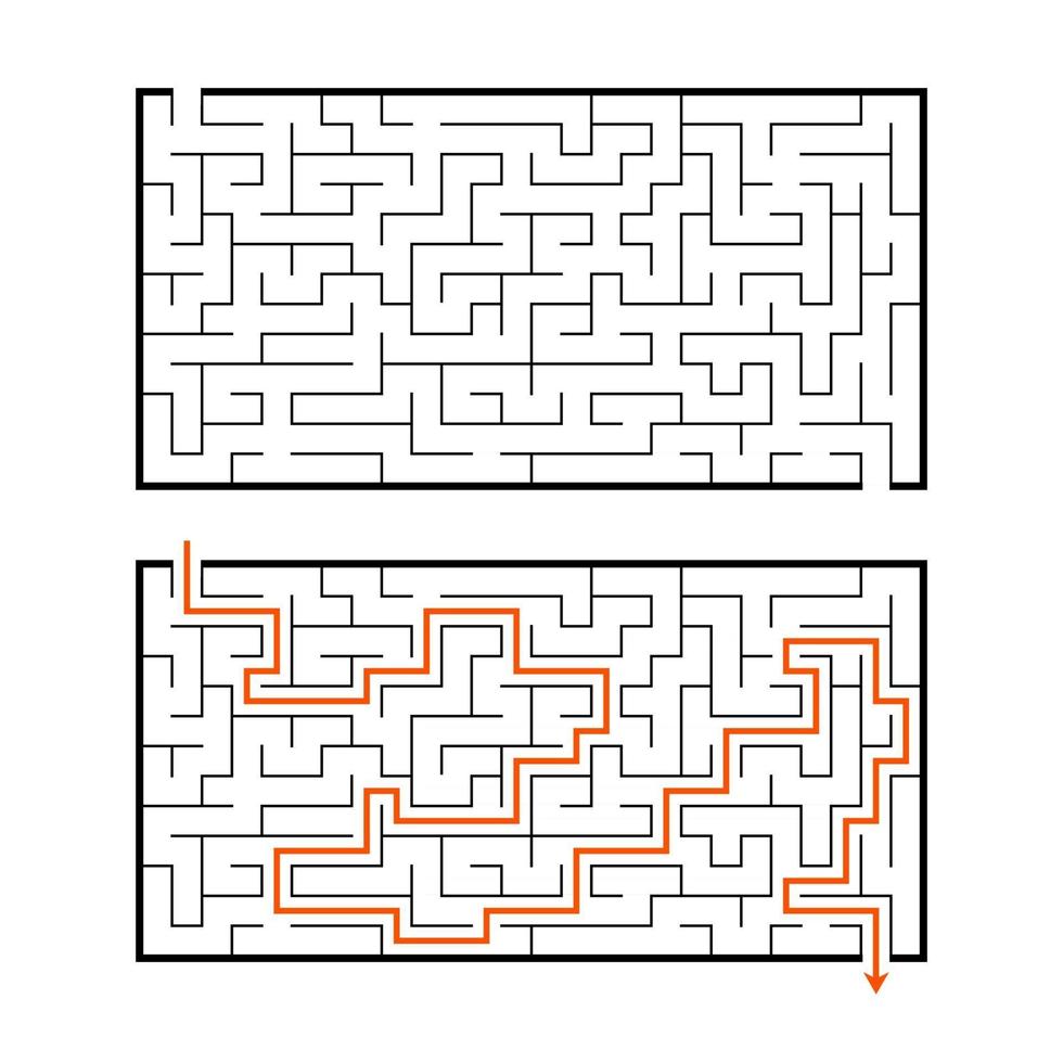 laberinto rectangular abstracto. juego para niños. rompecabezas para niños. enigma del laberinto. Ilustración de vector plano aislado sobre fondo blanco. con la respuesta.