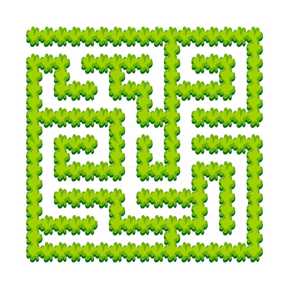 Abstract square labyrinth - green garden, shrubs. Game for kids. Puzzle for children. One entrance, one exit. Labyrinth conundrum. Vector illustration.