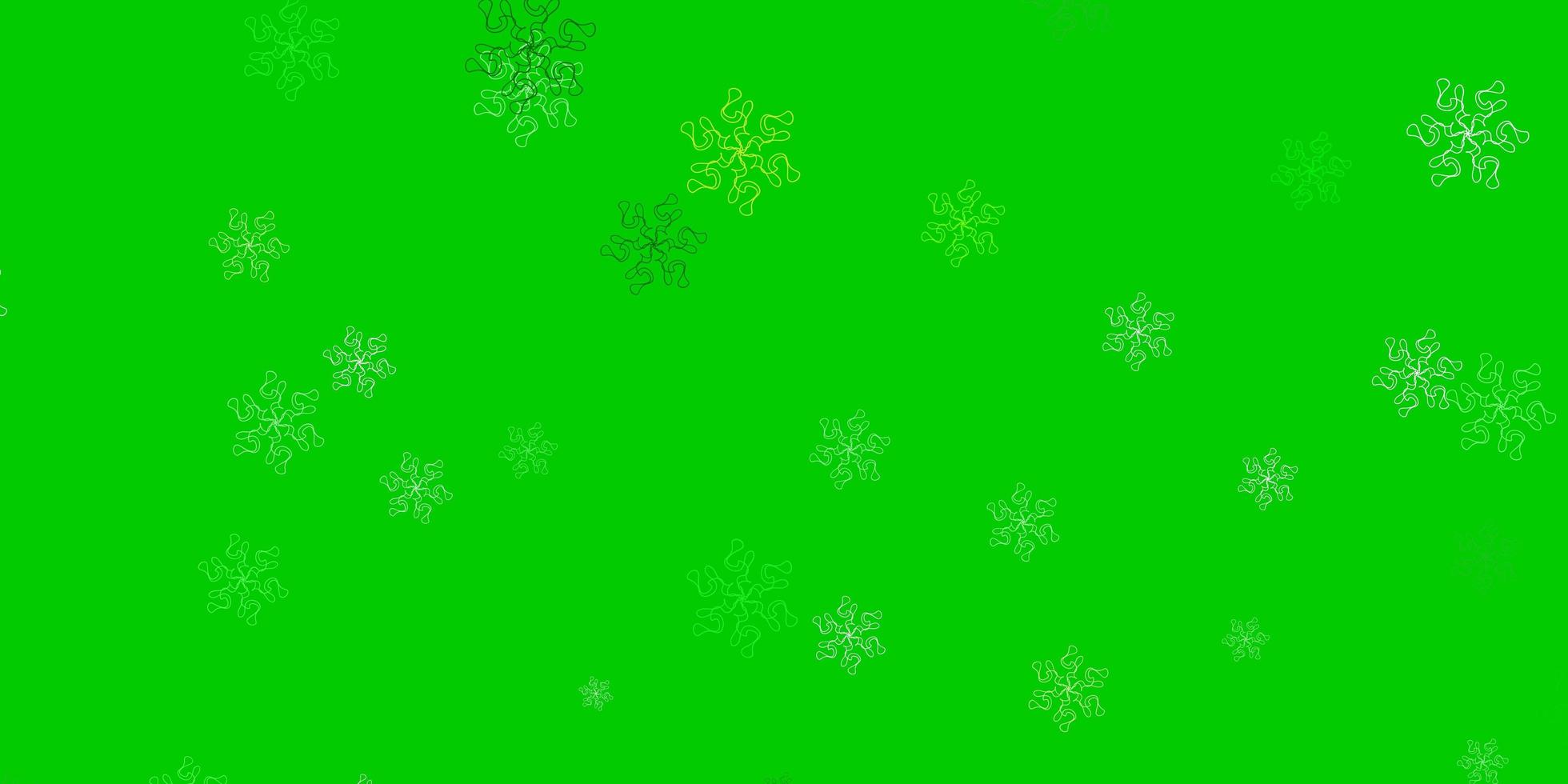 textura de doodle de vector azul claro, verde con flores.