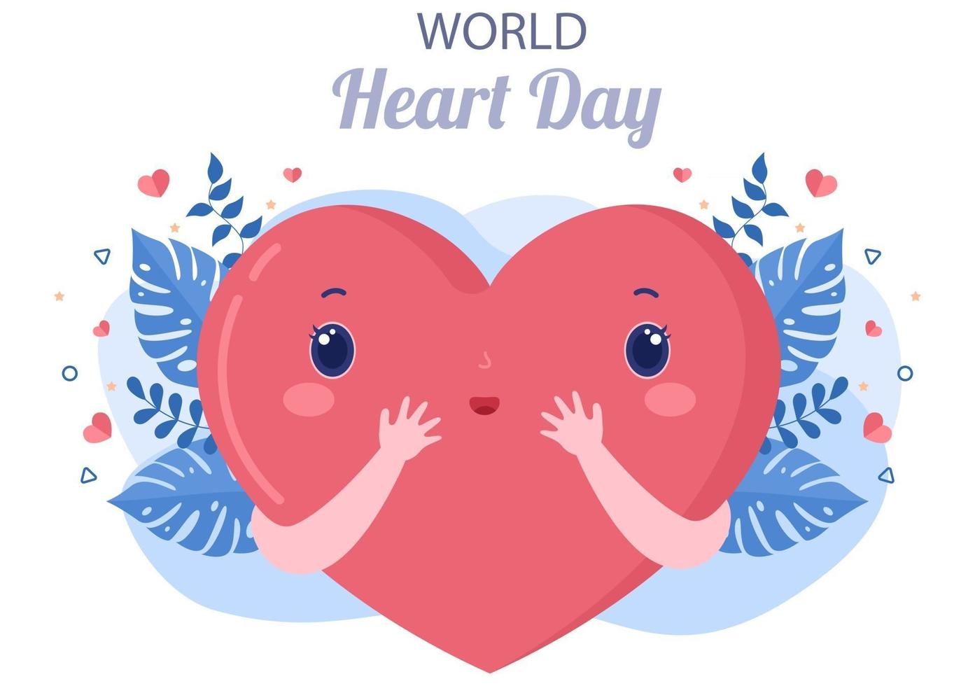 Ilustración del día mundial del corazón para concienciar a las personas sobre la importancia de la salud, el cuidado y la prevención de diversas enfermedades. vector