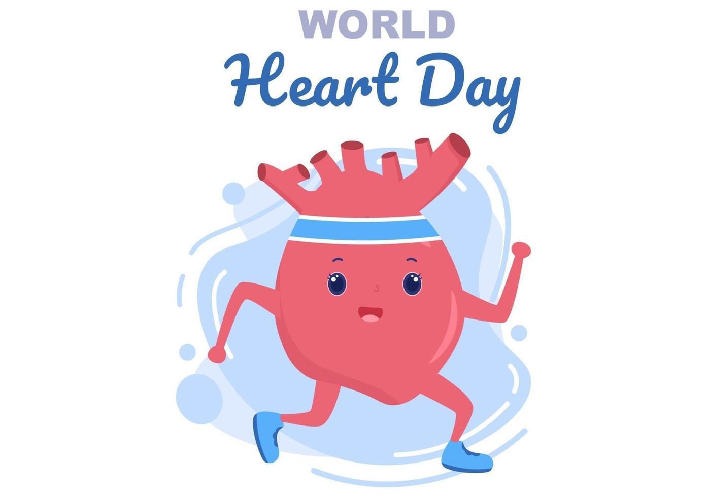 Ilustración del día mundial del corazón para concienciar a las personas sobre la importancia de la salud, el cuidado y la prevención de diversas enfermedades. vector