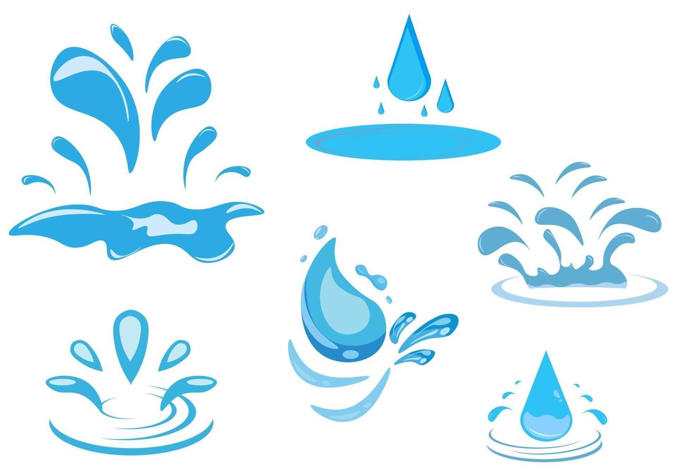 Conjunto de gota de agua y salpicaduras de ilustración de icono azul brillante vector