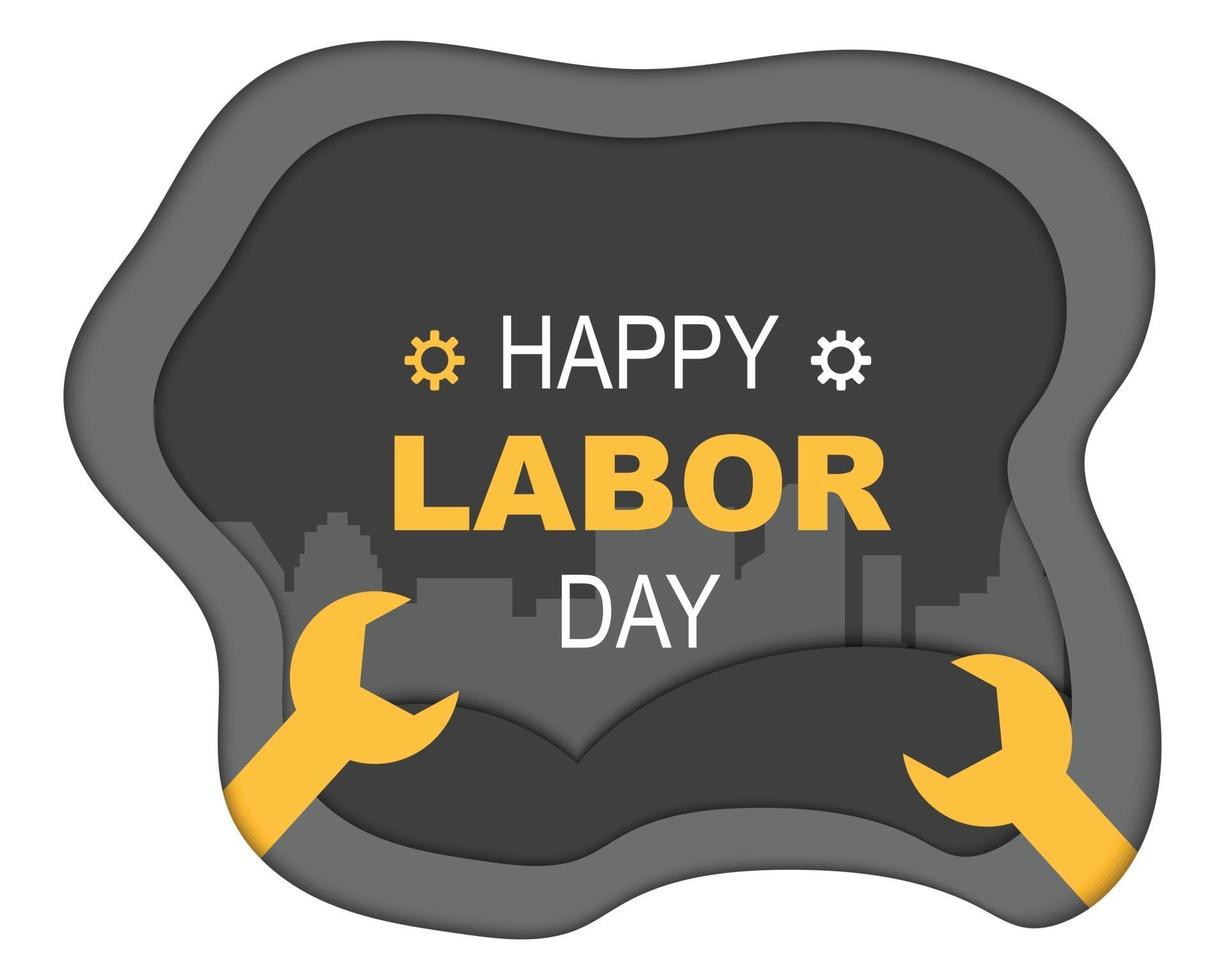 Happy Labor Day Paper Cityscape Wrench vector