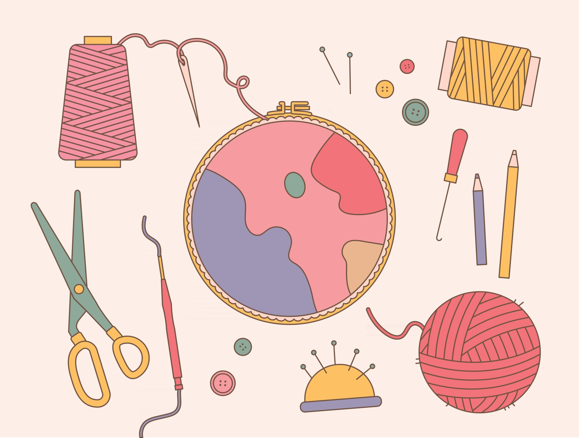 Embroidery frame and sewing tools 2936291 Vector Art at Vecteezy