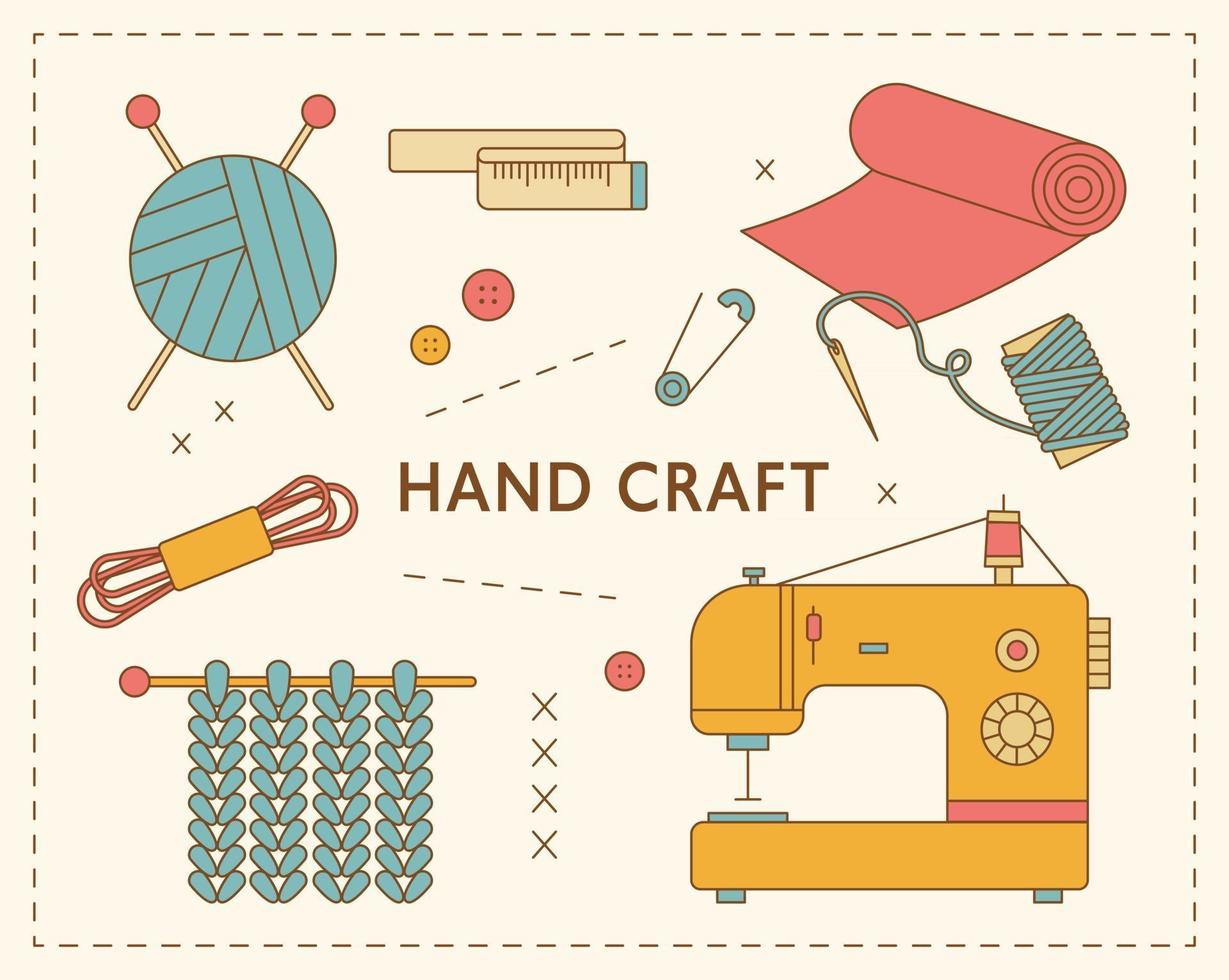 Sewing machine and knitting workshop items. Sawing workshop poster vector