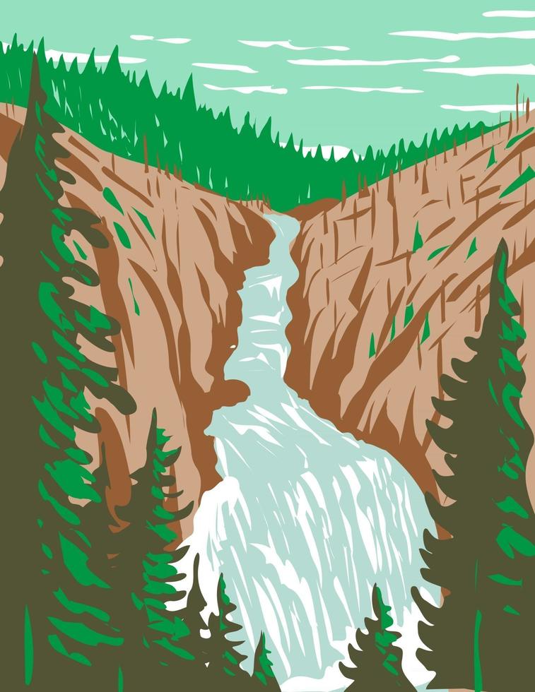 kepler cascades una cascada en el río firehole en el suroeste del parque nacional de yellowstone wyoming usa wpa poster art vector
