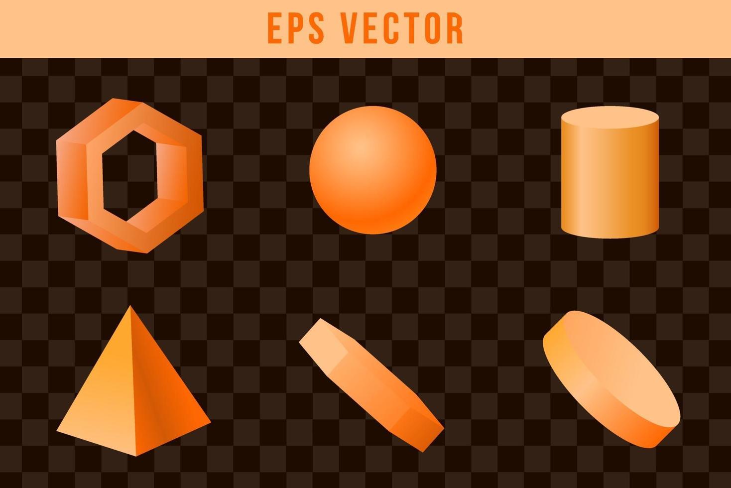 Conjunto de formas 3d eps vector color naranja resplandor sol objeto de forma