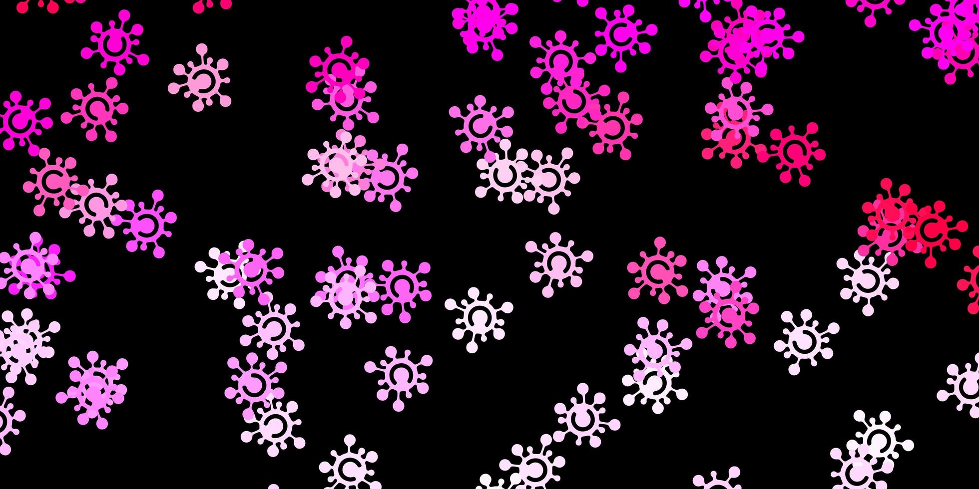 Telón de fondo de vector rosa oscuro con símbolos de virus.