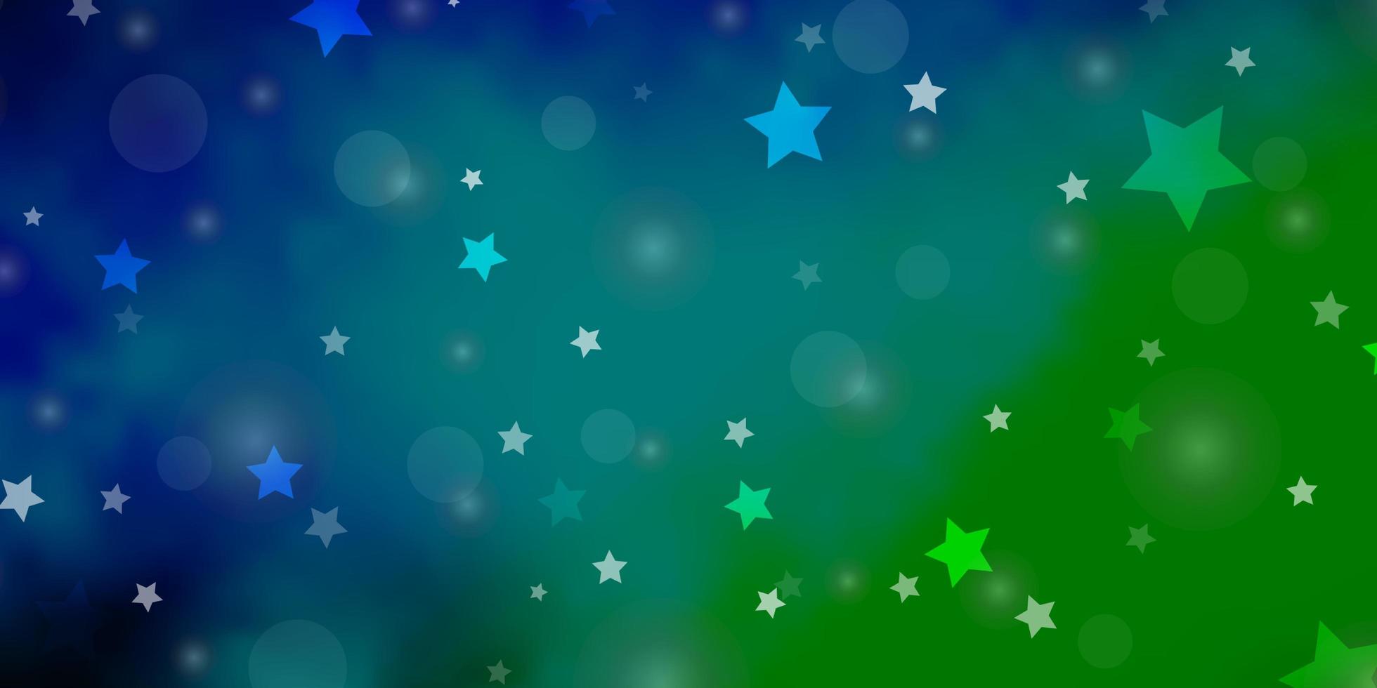 patrón de vector azul claro, verde con círculos, estrellas.