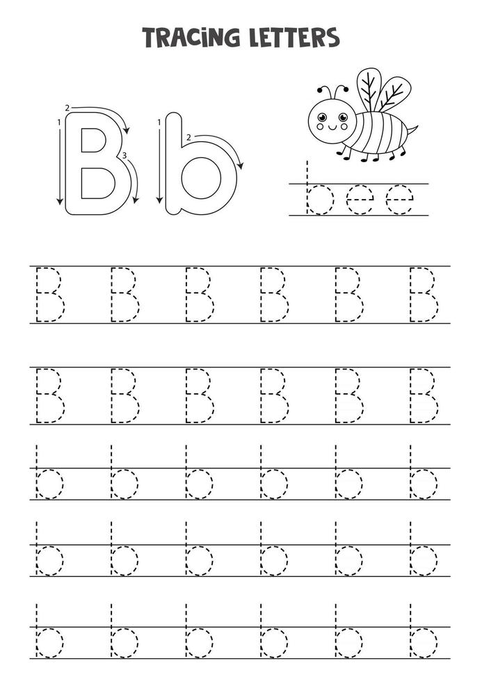 Tracing letters of English alphabet. Black and white worksheet. vector