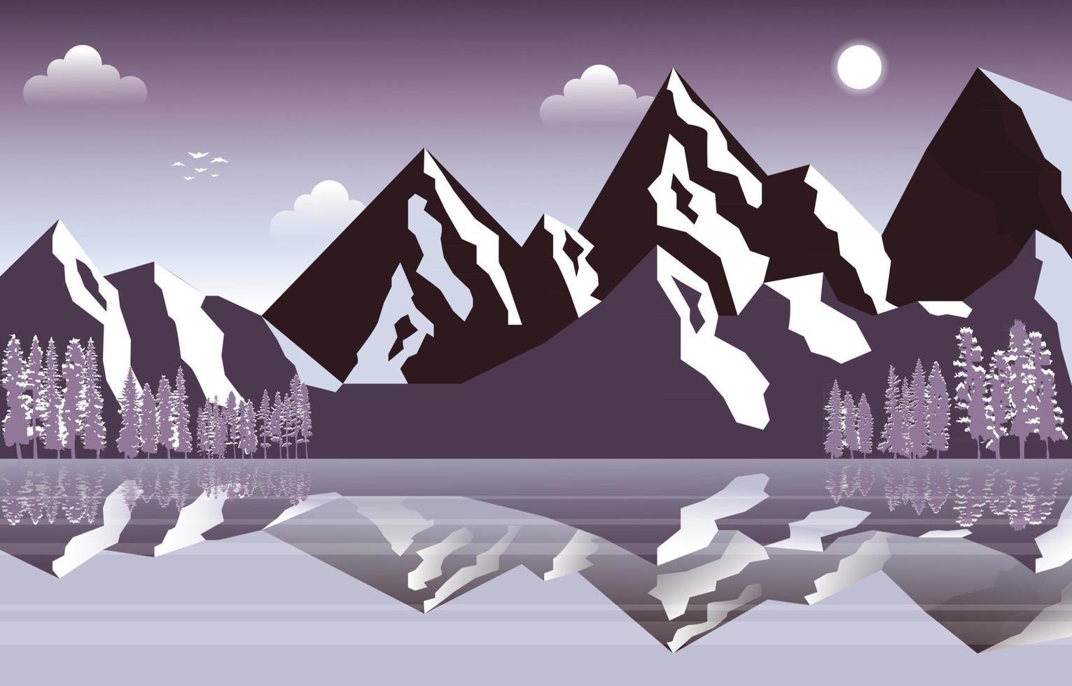 lago congelado invierno hielo montaña pino naturaleza paisaje ilustración vector