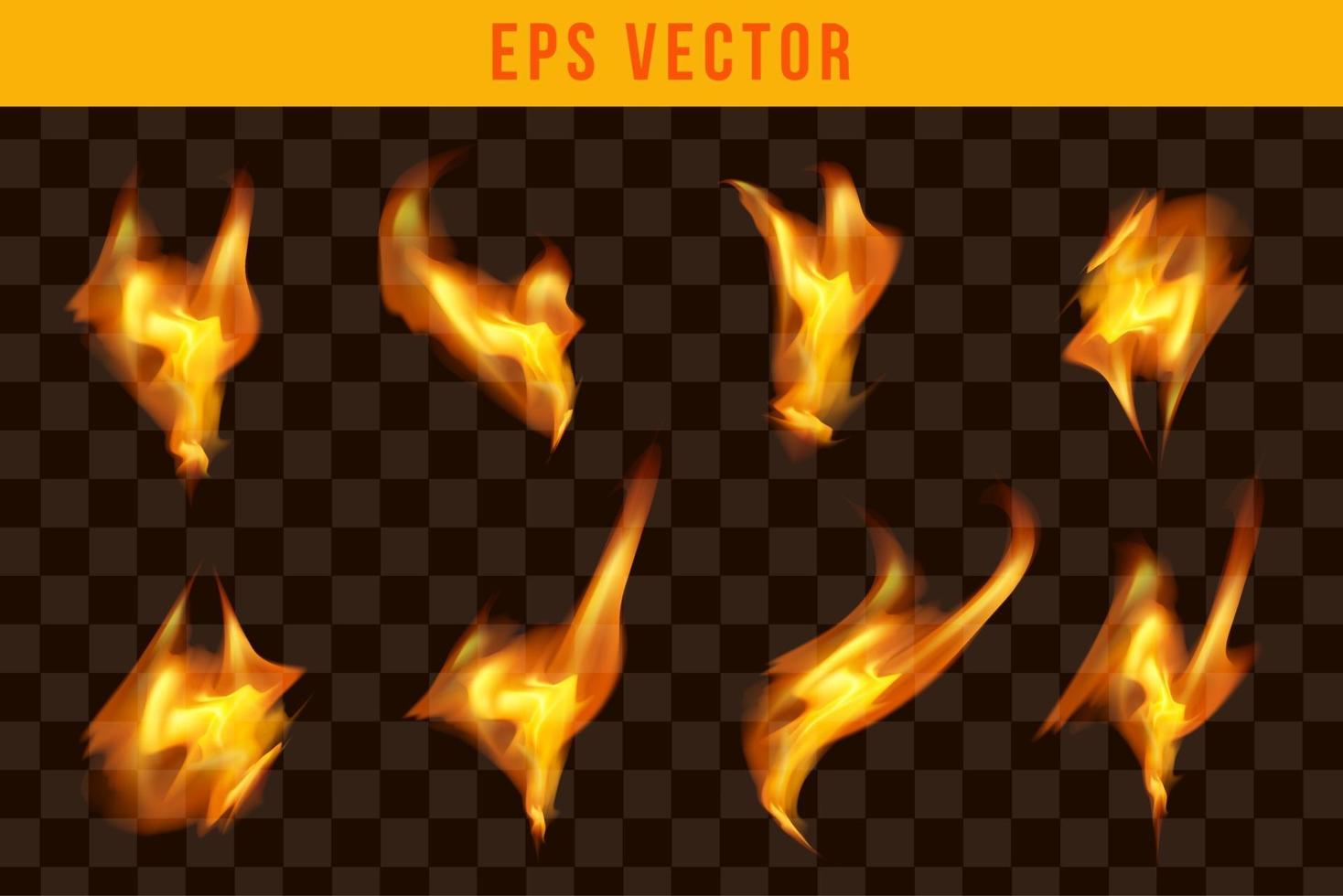 Fire set realistic effect eps vector editable glow shine fires isolated object