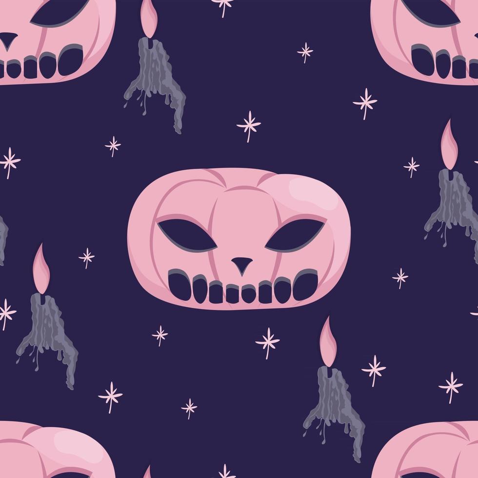 Halloween seamless pattern with pumpkin, stars and candles. Festive wrapper and background vector