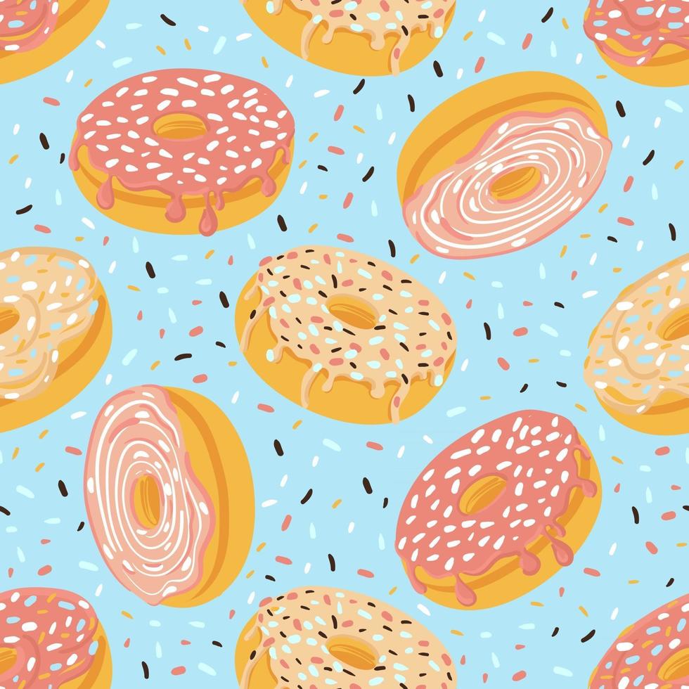 Sweet donuts seamless pattern in glaze and sprinkles vector