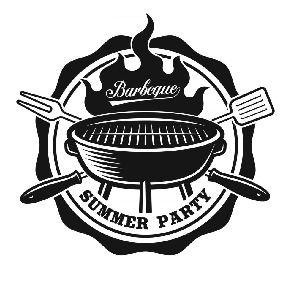 una insignia vintage con una parrilla de barbacoa vector