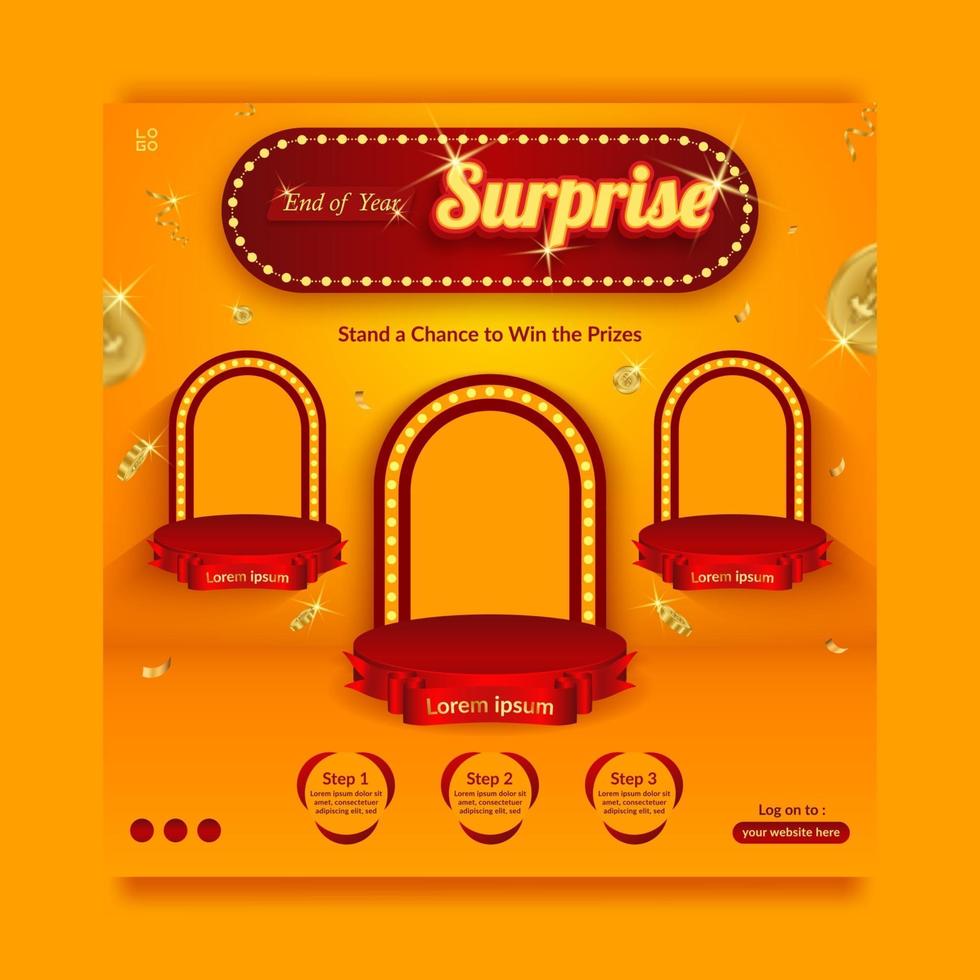 End of year surprise contest invitation social media banner template with splashing gold vector