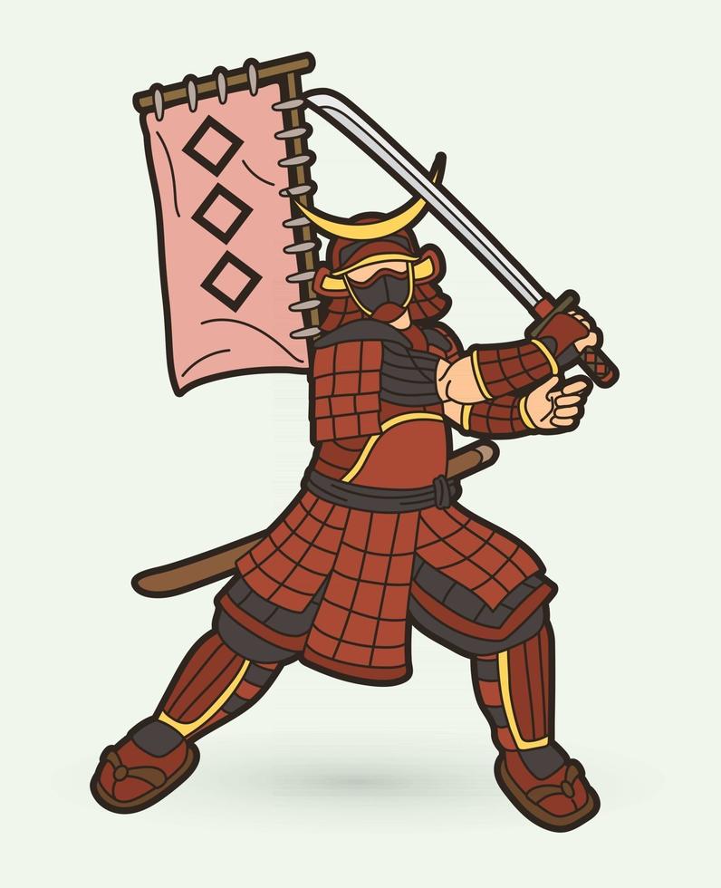 Samurai Warrior Action Cartoon Graphic Vector