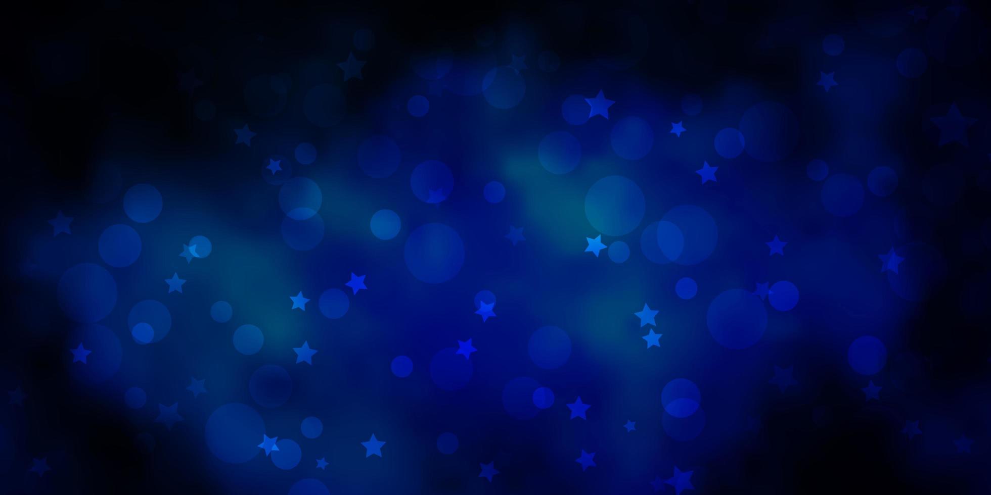 textura de vector azul oscuro con círculos, estrellas.