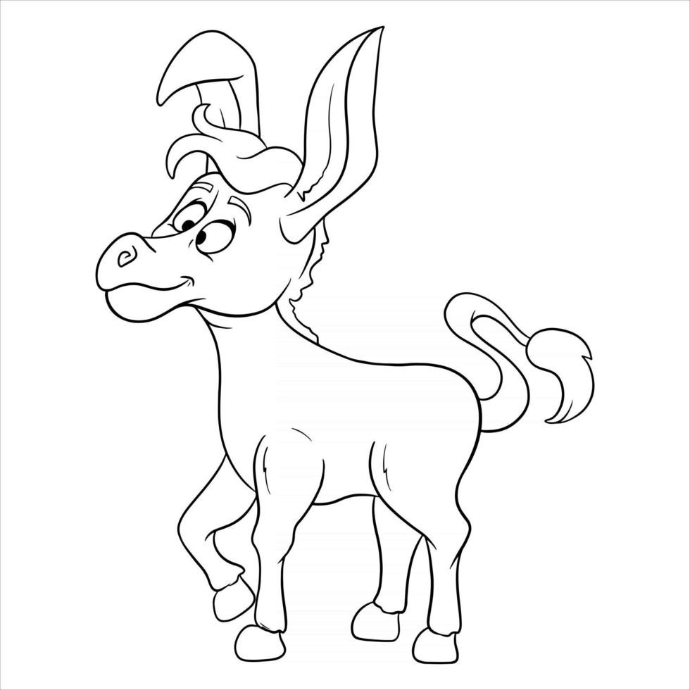 Animal character funny donkey in line style coloring book vector