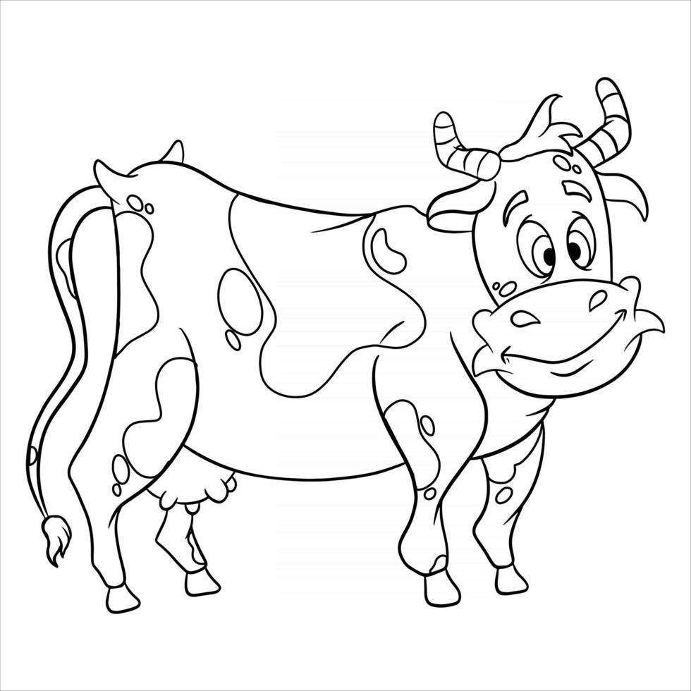 Carácter animal vaca divertida en estilo de línea coloring book vector