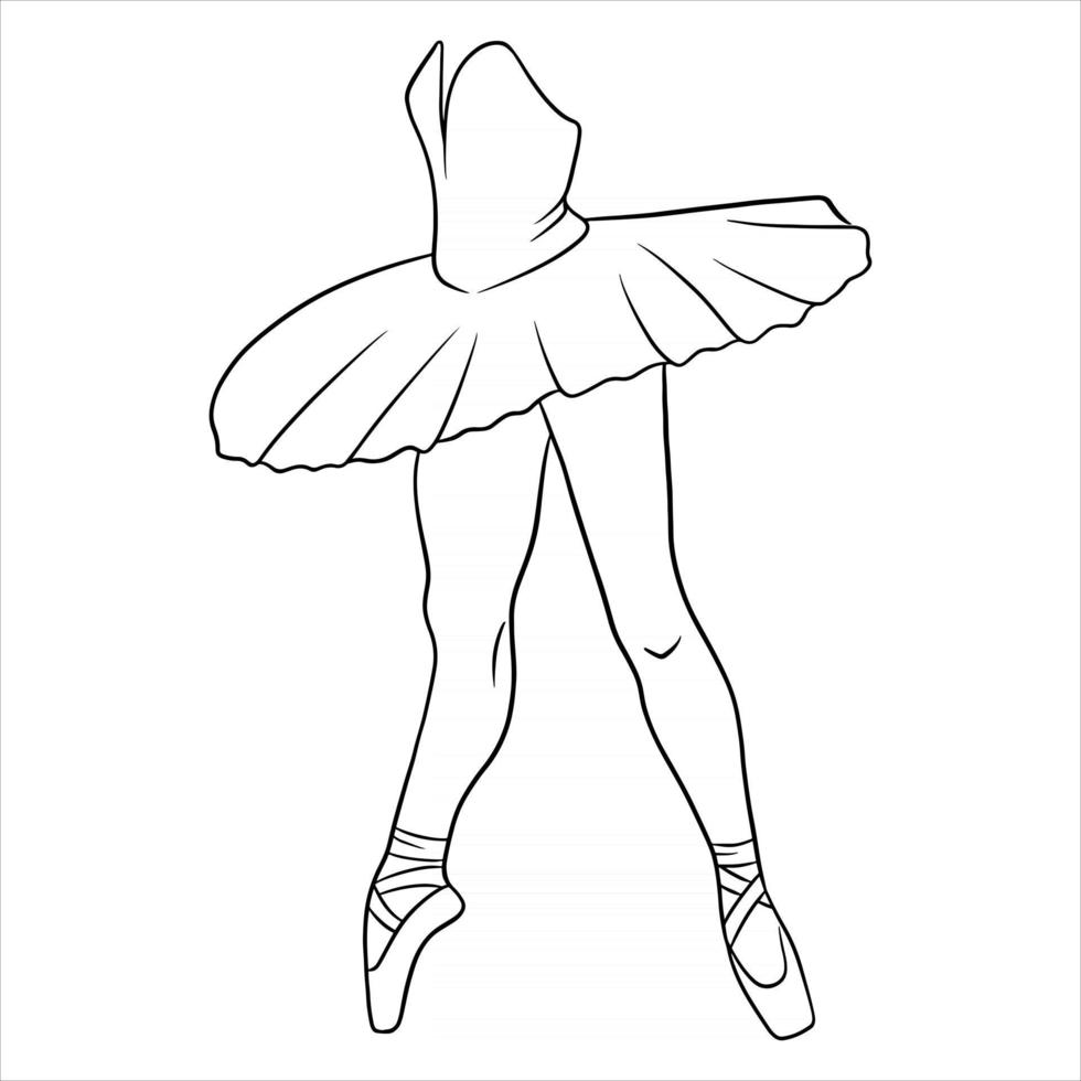 Ballet. Ballerina's legs in a tutu and pointe. Line art. vector