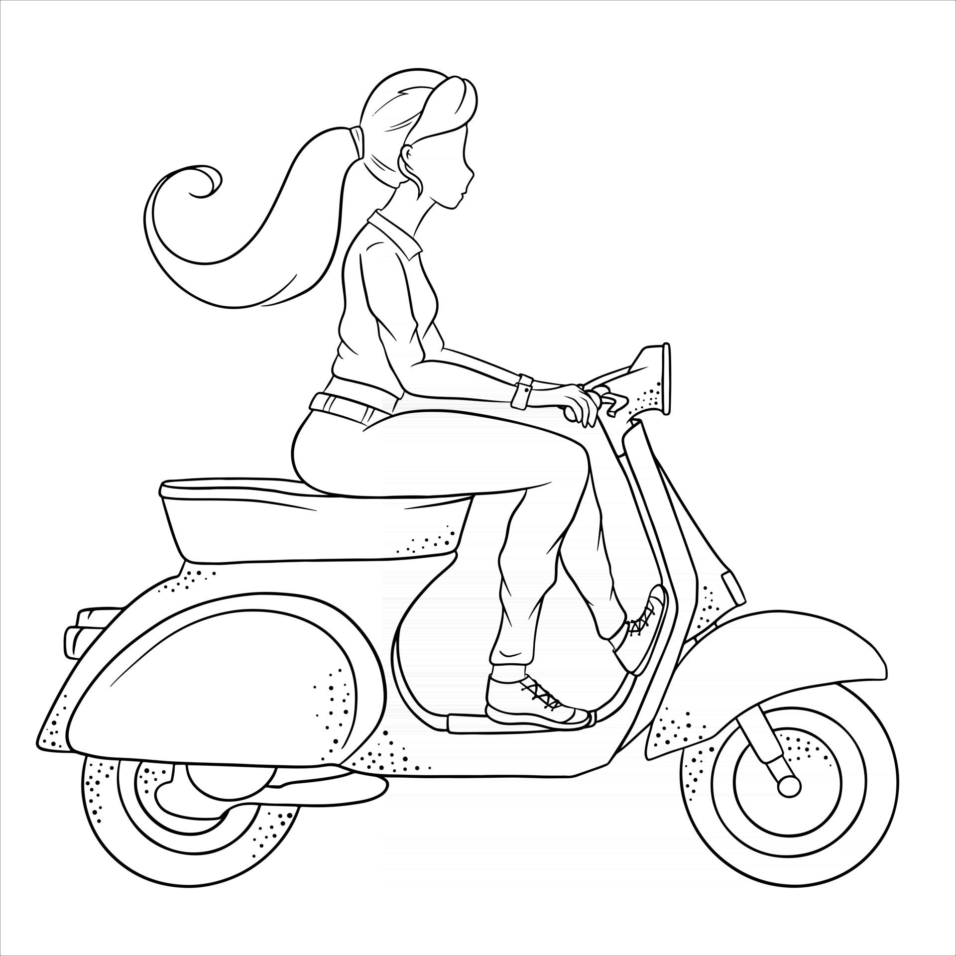 Young girl riding a scooter. Vehicle. Line style. 2937053 Vector Art at  Vecteezy