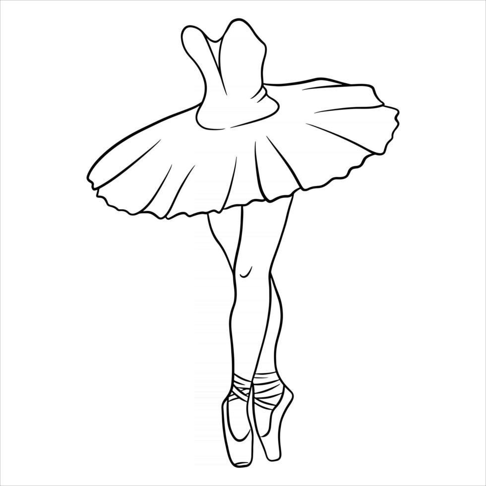 Ballet. Ballerina's legs in a tutu and pointe. Line art. vector