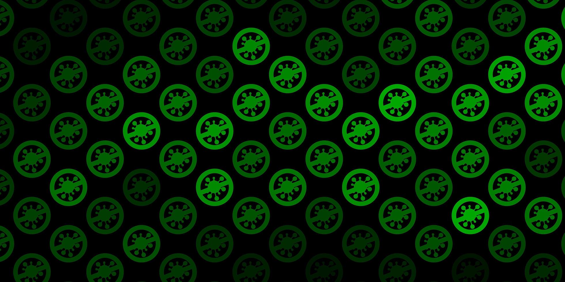 Telón de fondo de vector verde oscuro con símbolos de virus.