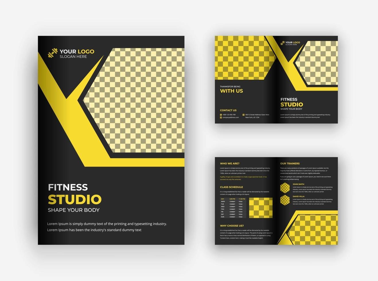 Fitness gym bi-fold brochure template design vector