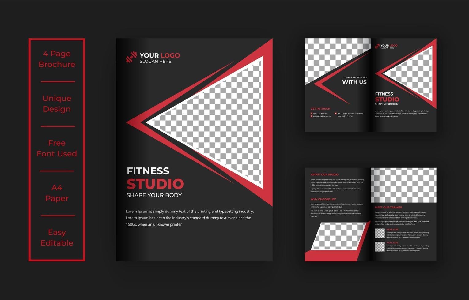 Fitness gym bi-fold brochure template design vector