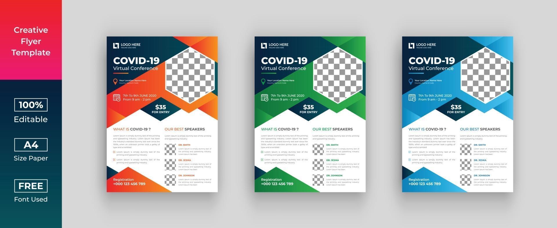 plantilla de folleto de conferencia covid-19, folleto o póster de covid-19 vector