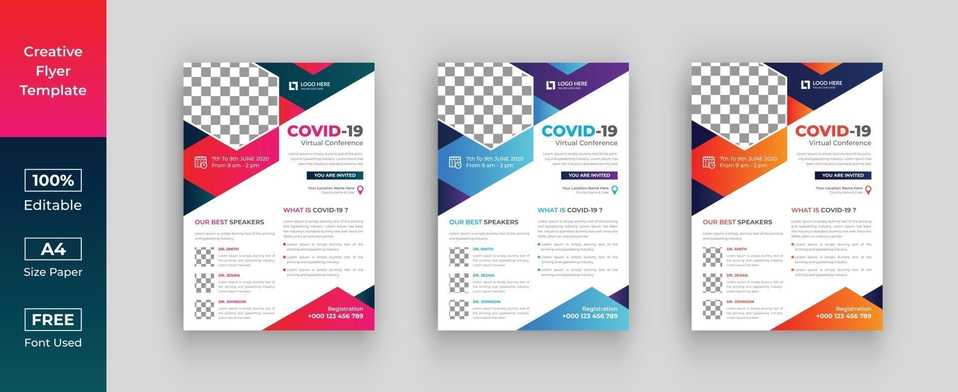 Covid-19 conference flyer template, Covid-19 flyer or poster vector