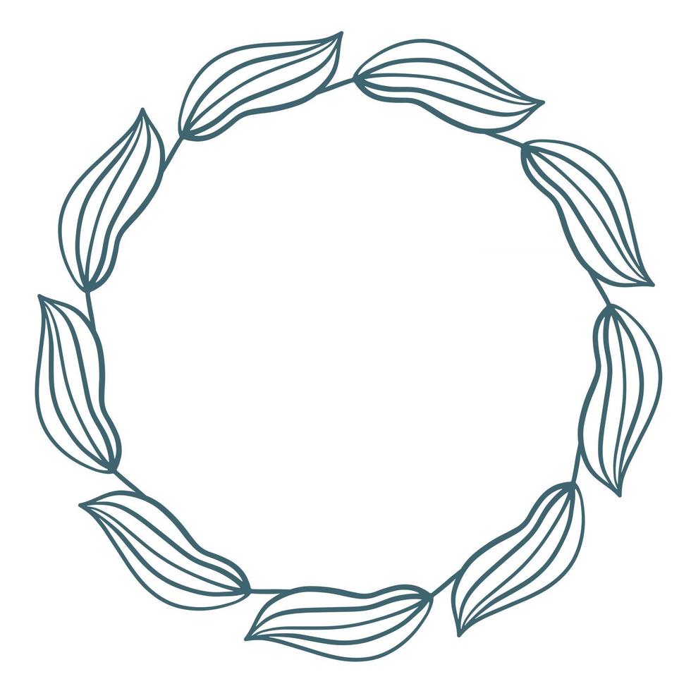 Simple circular blue leaf frame vector illustration