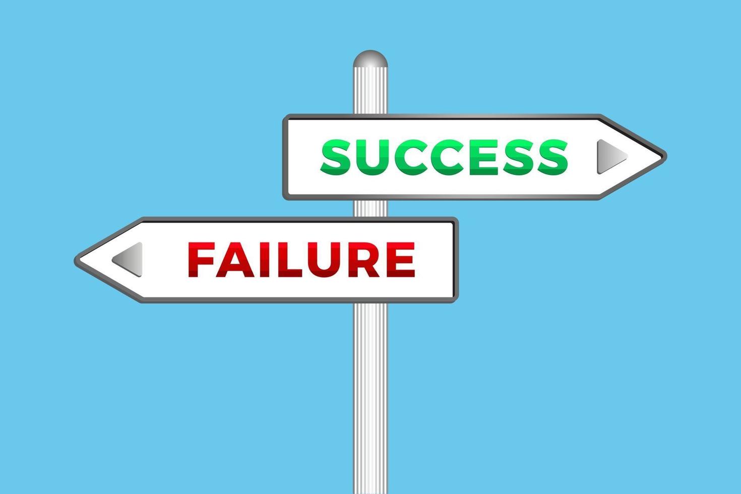 Success And Failure word on Signpost isolated on blue background. Vector illustration