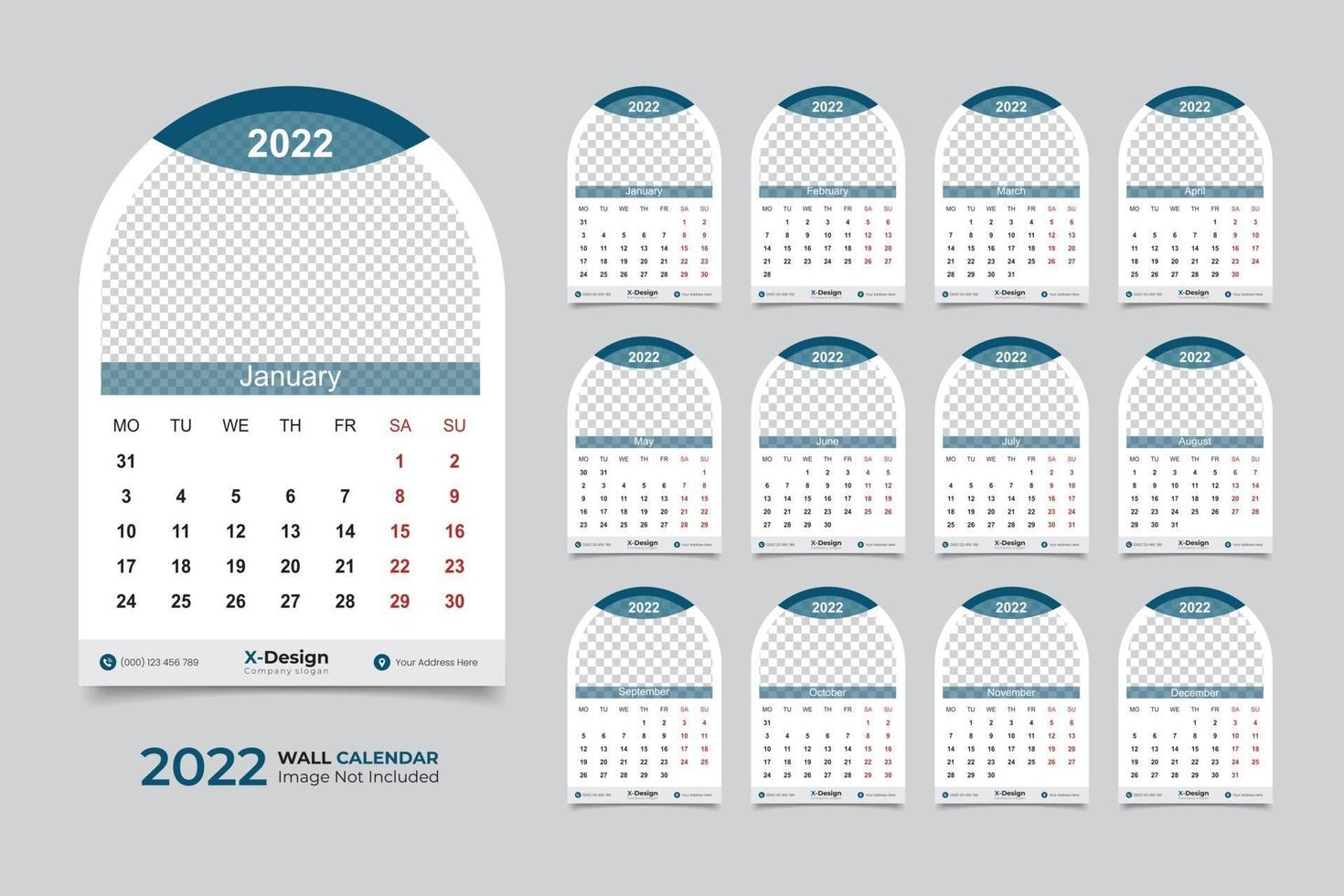 2022 wall calendar template vector