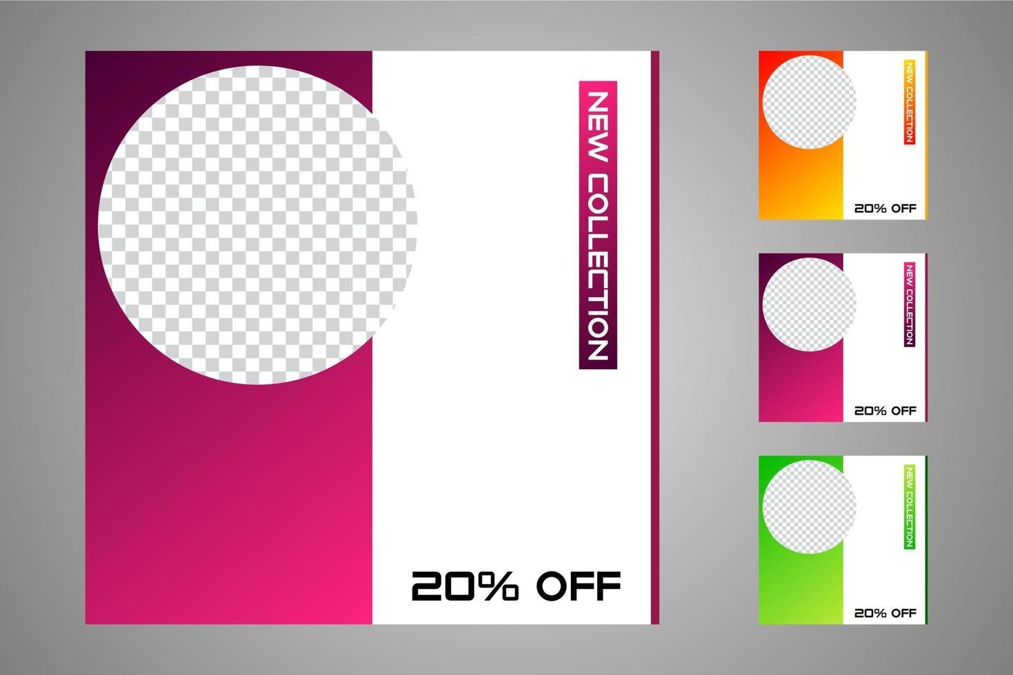 New set of editable minimal banner templates. Suitable for social media posts and web or internet ads. Vector illustration with photo college.