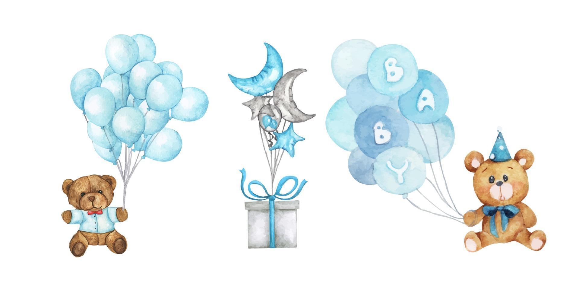 Watercolor baby shower. Set of design elements. vector