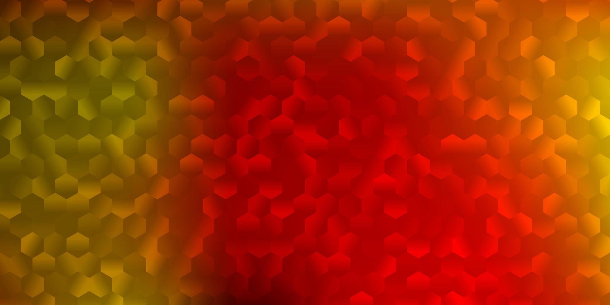 Light red, yellow vector background with hexagonal shapes.