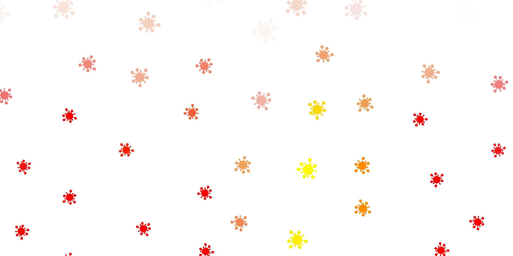 Light red, yellow vector backdrop with virus symbols.