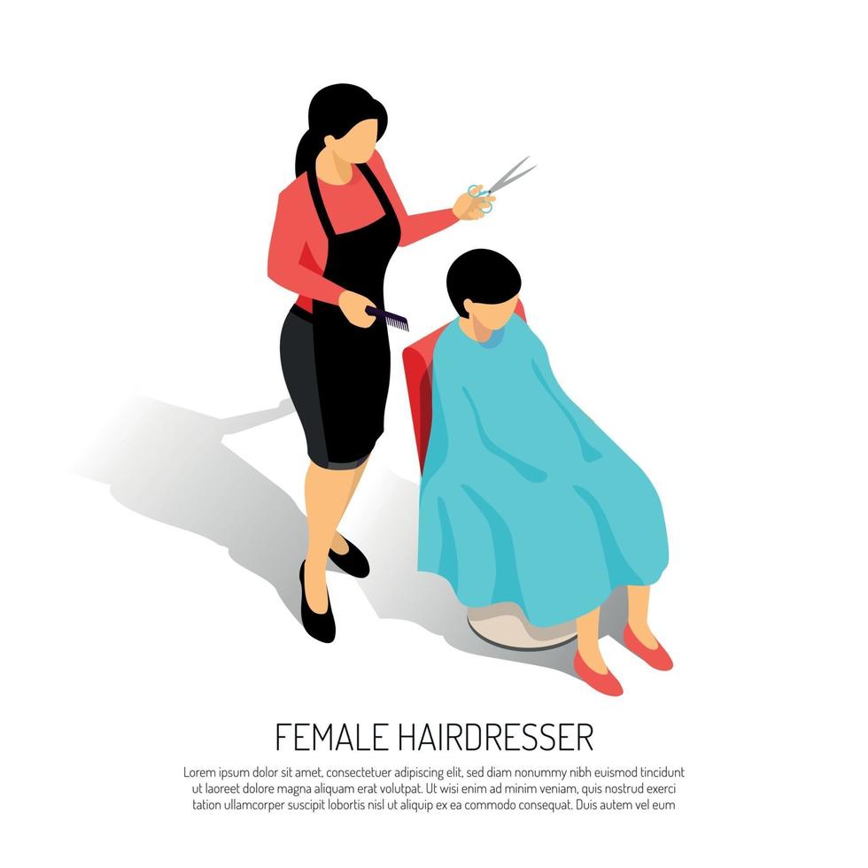 Ilustración de vector de ilustración isométrica de estilista de cabello femenino