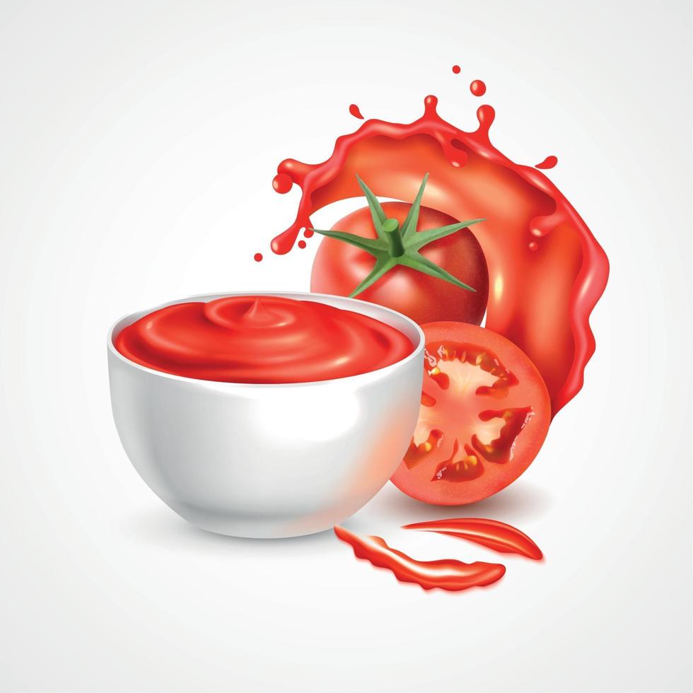 Ilustración de vector de composición realista de salsa de tomate