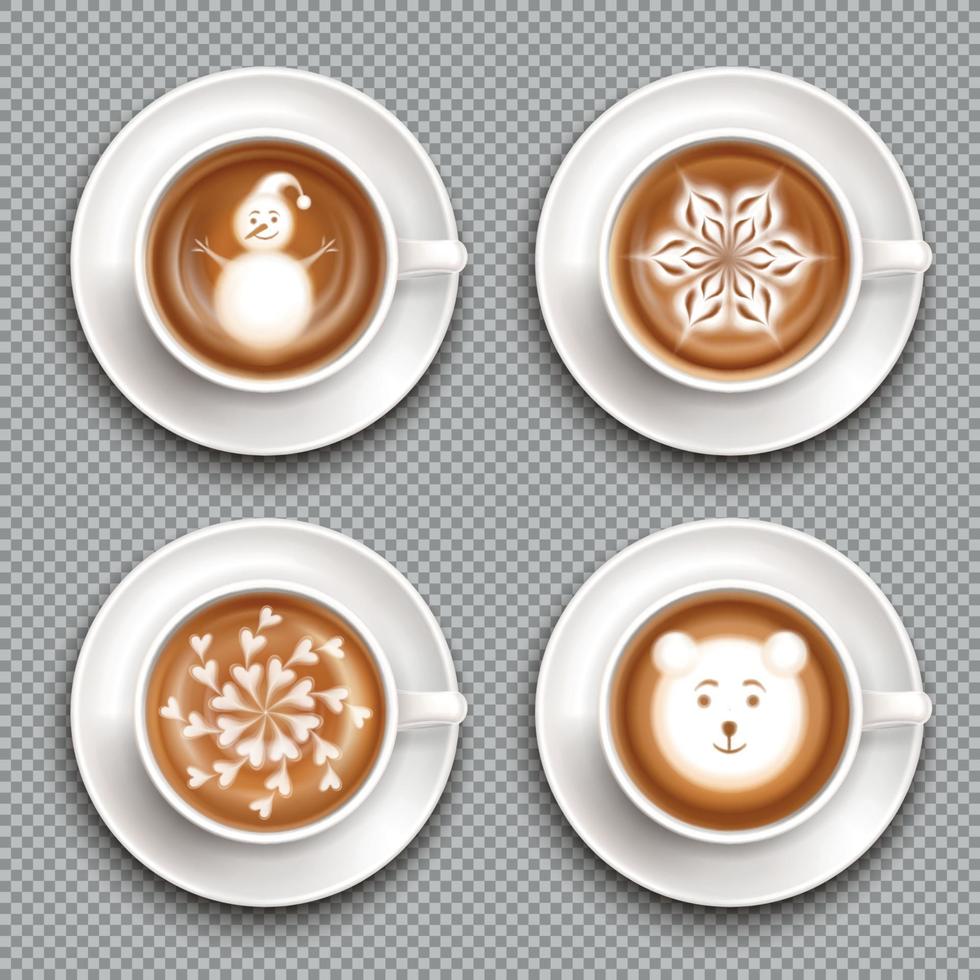 Latte Art Cups Top View Vector Illustration