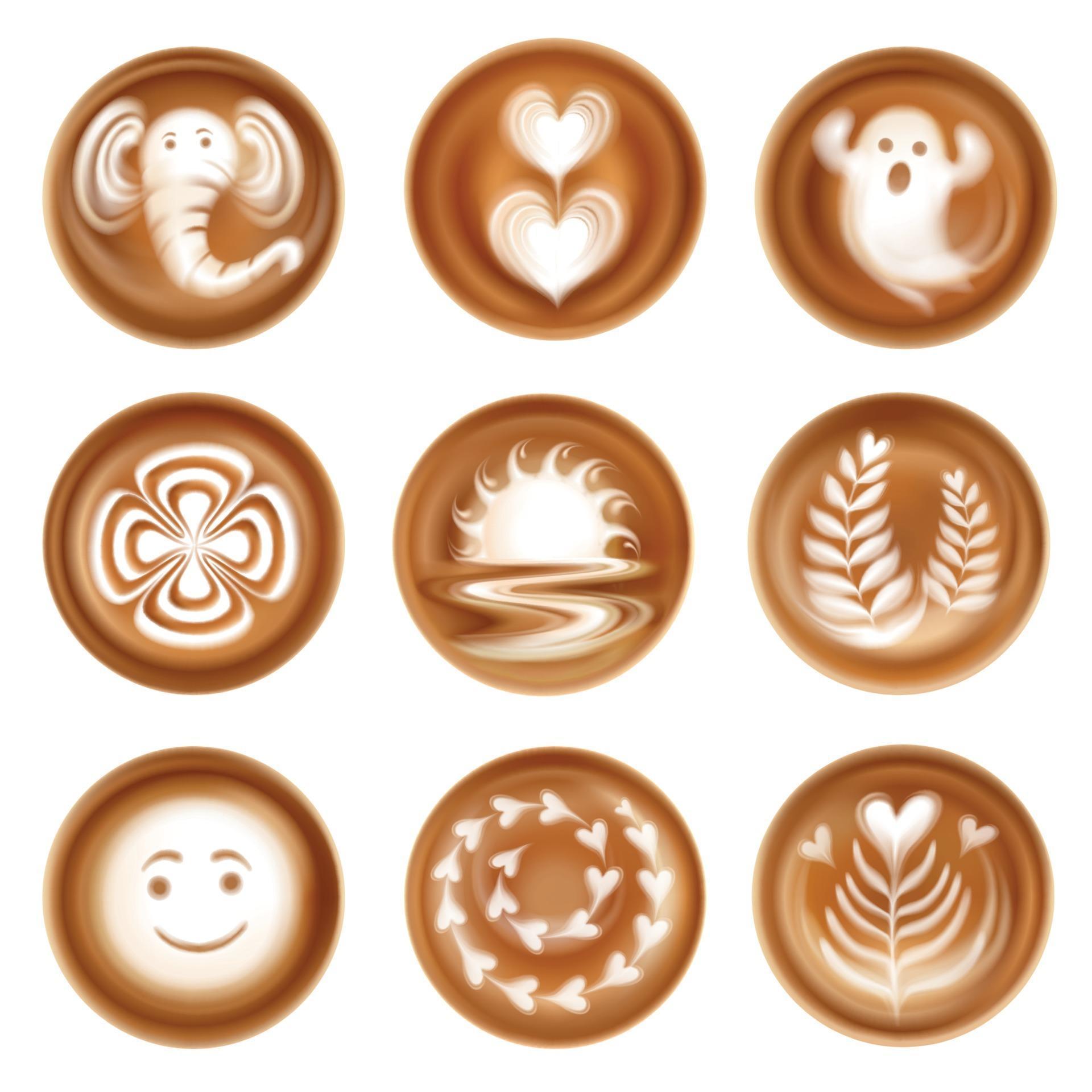 Latte Art Realistic Set Vector Illustration 2938433 Vector Art at Vecteezy Latte Art Realistic Set Vector Illustration 2938433 Vector Art at Vecteezy