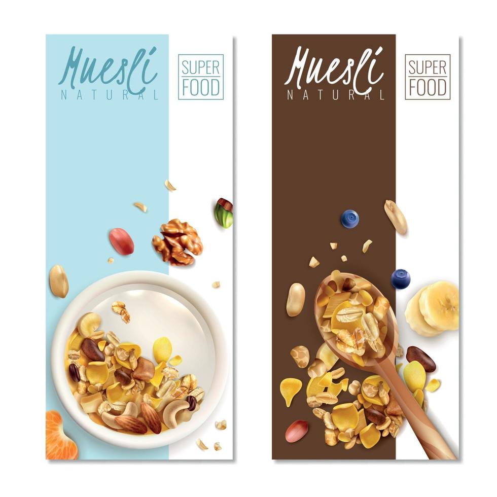 Ilustración de vector realista de pancartas de muesli