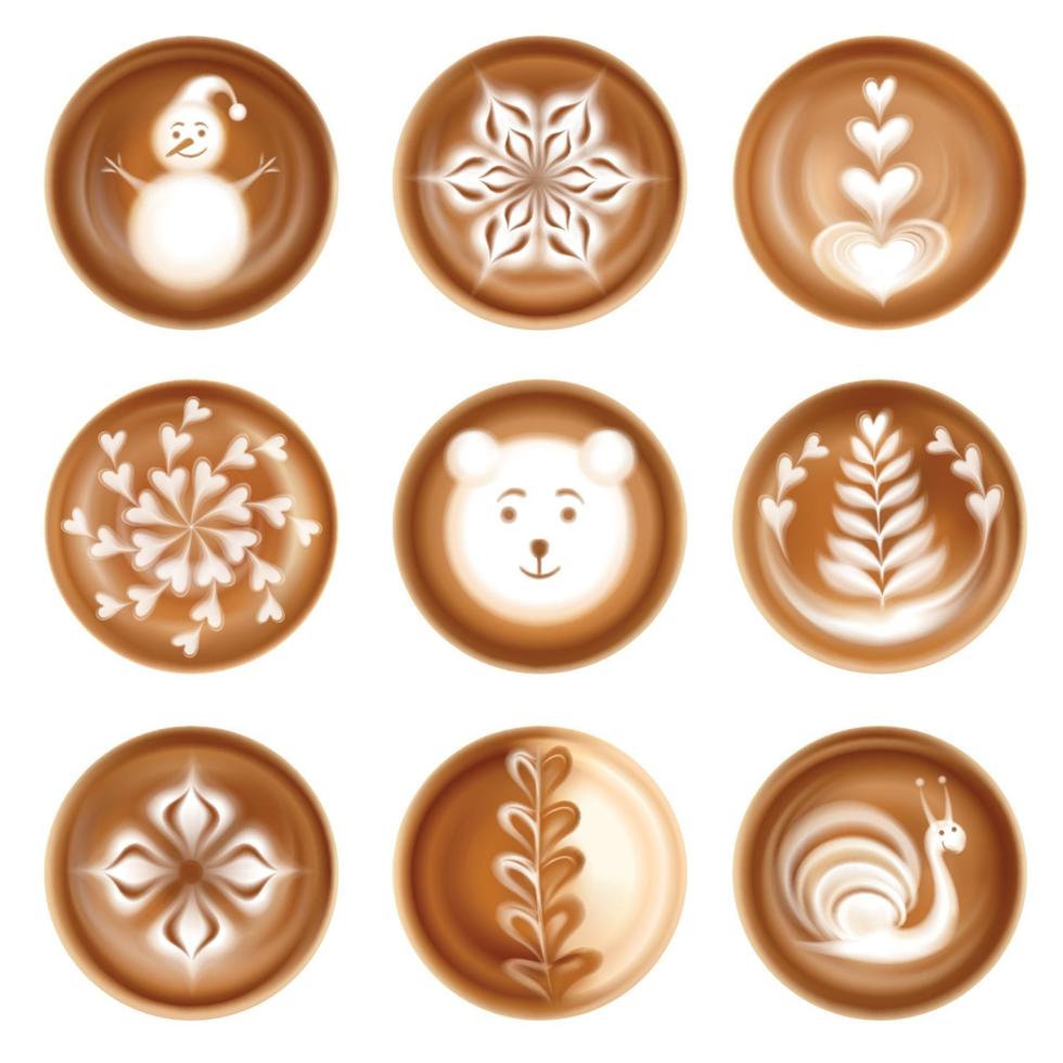 Imágenes de arte latte conjunto realista ilustración vectorial vector