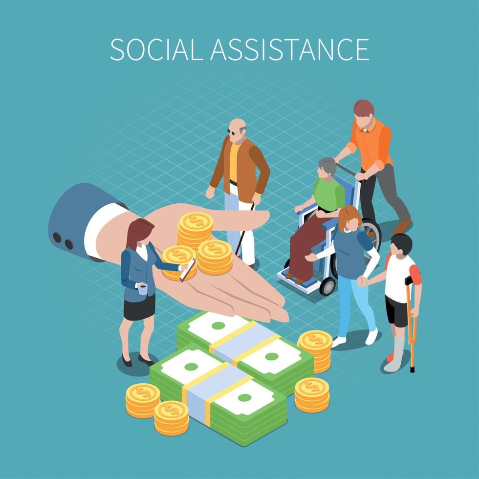 Social Assistance Isometric Composition Vector Illustration